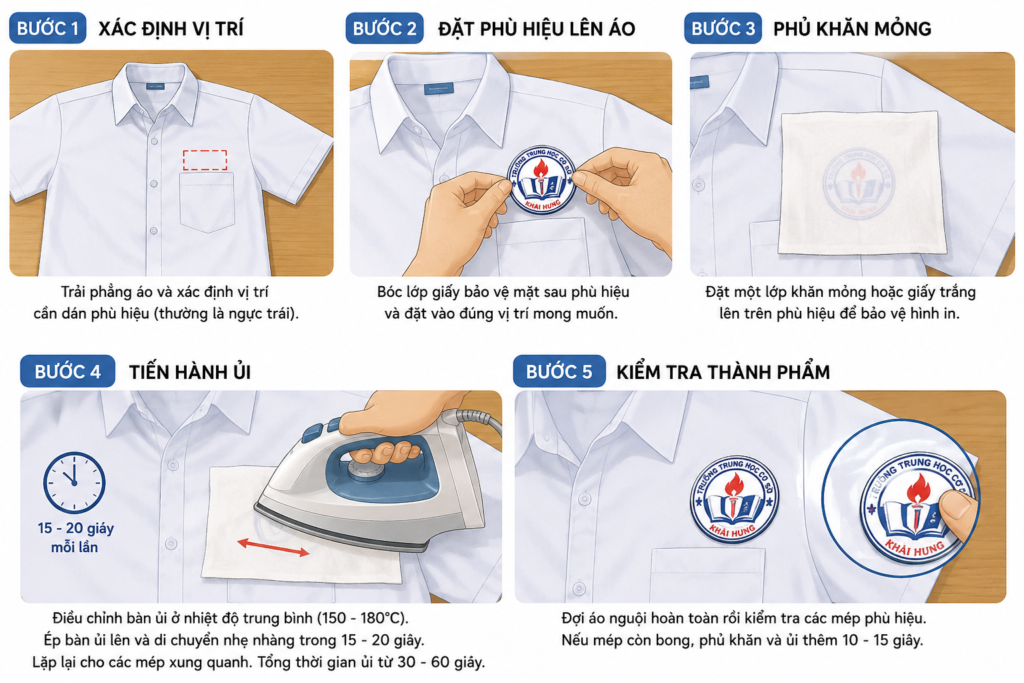 Hướng dẫn ủi phù hiệu học sinh lên áo